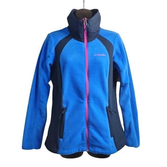 Columbia Jackets & Blazers - Columbia Women's Blue Black Full Zip Polar Fleece Jacket Side Panels Size Small